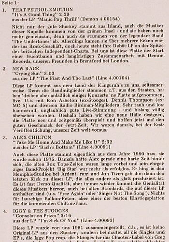 V.A.Line - der Sampler:  6 - That Petrol Emotion.. Iggy&JW, Line, sealed (LILP 4.00206 E), D, FS-New, 1986 Typ: LP Best.-Nr.: V5447 Preis: 7,50 Euro