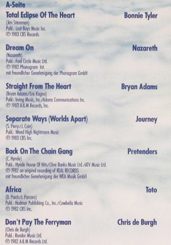 V.A.Rock Tops: Bonnie Tyler...Foreigner, 14 Tr., K-tel (TG 1451), D, 1983 Typ: LP Best.-Nr.: V5504 Preis: 5,00 Euro