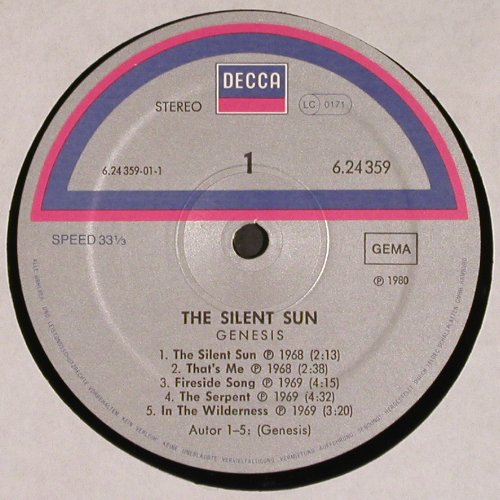 Genesis: The Silent Sun, m /vg+, Decca (6.24359 BL), D, 1980 Typ: LP Best.-Nr.: V5555 Preis: 6,00 Euro