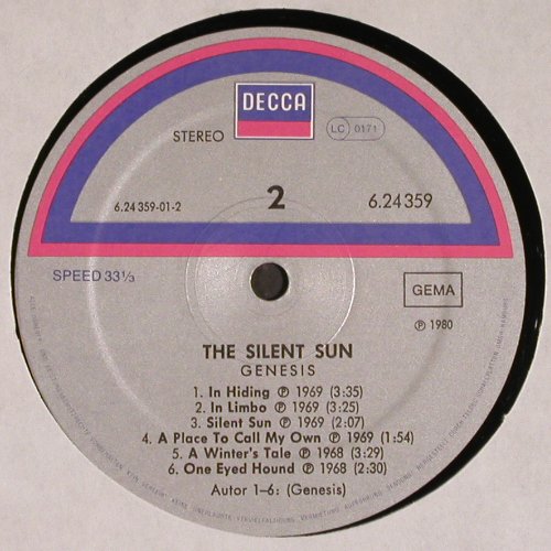 Genesis: The Silent Sun, m /vg+, Decca (6.24359 BL), D, 1980 Typ: LP Best.-Nr.: V5555 Preis: 6,00 Euro