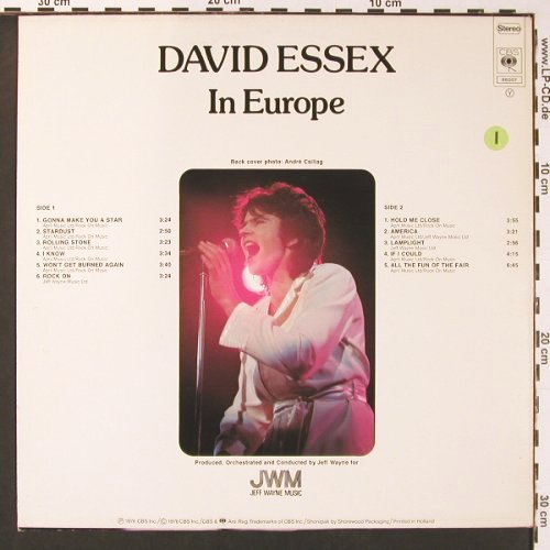 Essex,David: In Europe, CBS (86007), NL, 1976 Typ: LP Best.-Nr.: V5637 Preis: 5,00 Euro