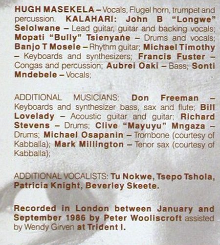 Masekela,Hugh & Kalahari: Tomorrow, WB (254 573-1), D, 1987 Typ: LP Best.-Nr.: V5730 Preis: 7,50 Euro