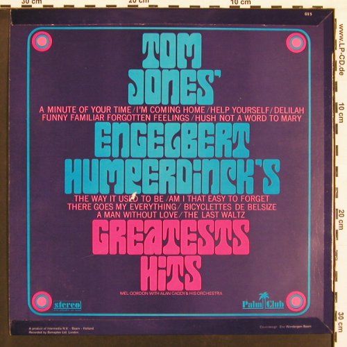 Jones,Tom / Engelbert Humperdinck: Greatests Hits, Palm Club(016 (015)), NL, 1969 - LP - V5917 - 5,00 Euro
