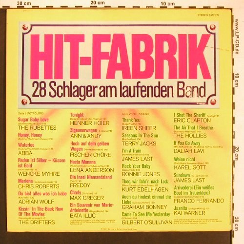 V.A.Hit-Fabrik: 28 Schlager am laufenden Band, Polydor(2437 271), D, 1974 - LP - V5918 - 5,00 Euro
