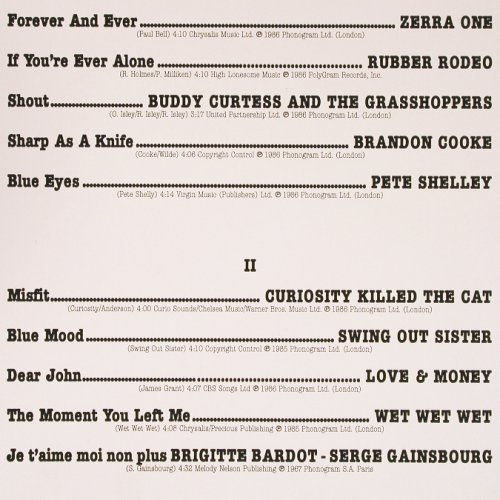 V.A.The Select: Misfits,Rubber Rodeo,Gainsbourg, Mercury, Promo, D, Facts, 1987 Typ: LP Best.-Nr.: V5922 Preis: 6,00 Euro