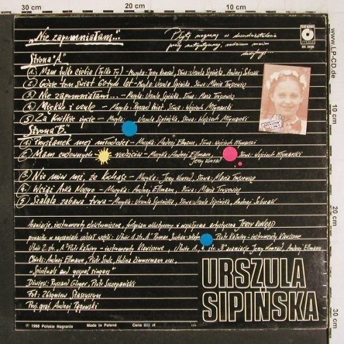 Sipinska,Urszula: Nie Zapomniatam..., m-/vg+, Nagrania (SX 2658), PL, 1988 Typ: LP Best.-Nr.: V6552 Preis: 6,00 Euro.