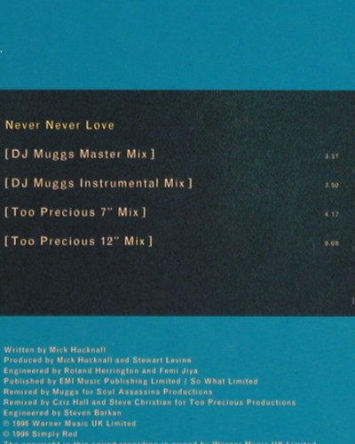 Simply Red: Never Never Love-The Remixes,4 Tr., EW, EU, 1996 Typ: 12" Best.-Nr.: V6616 Preis: 5,00 Euro.