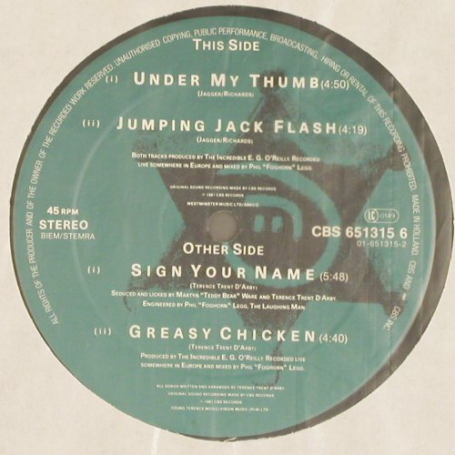 D'Arby,Terence Trent: Sign Your Name&sol;Under my Thumb..., CBS (651315 6), NL, 1987 Typ: 12" Best.-Nr.: V7096 Preis: 5,00 Euro.