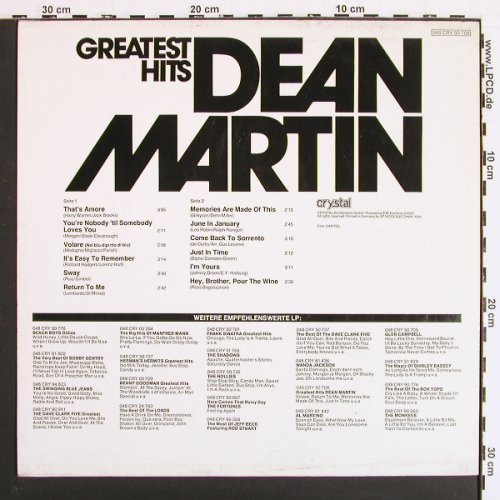 Martin,Dean: Greatest Hits, Capitol&sol;Crystal (048 CRY 50708), D Typ: LP Best.-Nr.: V7232 Preis: 5,00 Euro.