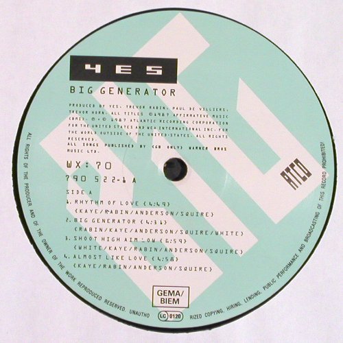 Yes: Big Generator, Atco(790 522-1), D, 1987 - LP - V7268 - 7,50 Euro