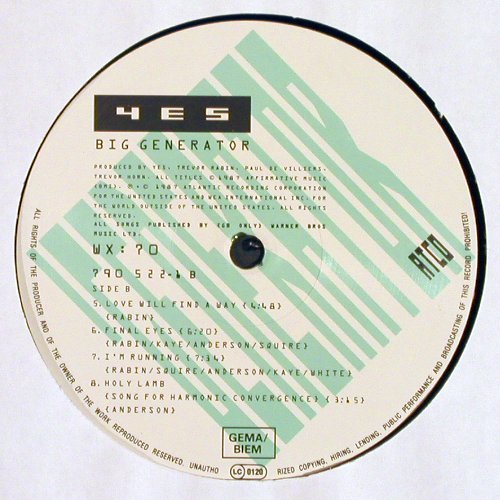 Yes: Big Generator, Atco(790 522-1), D, 1987 - LP - V7268 - 7,50 Euro