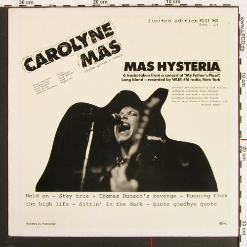 Mas,Carolyne: Mas Hysteria, Lim.Ed., m &sol;vg+, Mercury (black) (6337 163), NL, 1979 Typ: LP Best.-Nr.: V7349 Preis: 6,00 Euro.