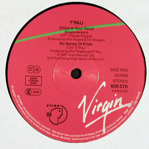 T'Pau: China In Your Hand (5:06)*2+1, Virgin (609576-213), D, 1987 Typ: 12" Best.-Nr.: V7380 Preis: 3,00 Euro.