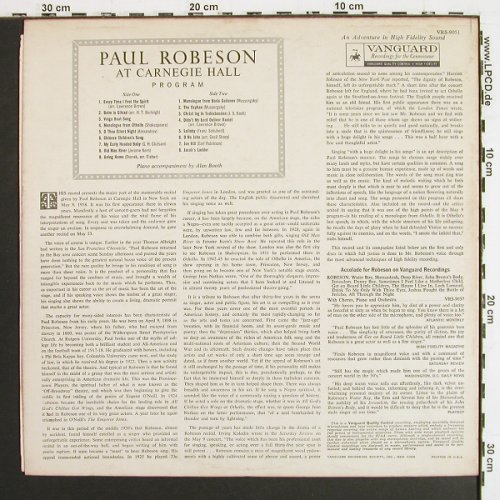 Robeson,Paul: At Carnegie Hall, rec. May 9 1958, Vanguard (VSD 2035), US,m-&sol;vg+, 1958 Typ: LP Best.-Nr.: V7461 Preis: 5,00 Euro.