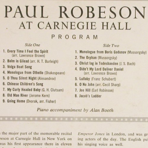 Robeson,Paul: At Carnegie Hall, rec. May 9 1958, Vanguard (VSD 2035), US,m-&sol;vg+, 1958 Typ: LP Best.-Nr.: V7461 Preis: 5,00 Euro.