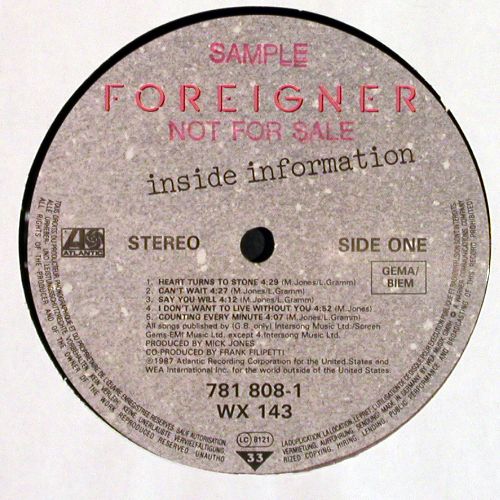 Foreigner: Inside Information, Foc,Sample Stol, Atlantic(781 808-1), D, 1987 - LP - V7546 - 5,00 Euro
