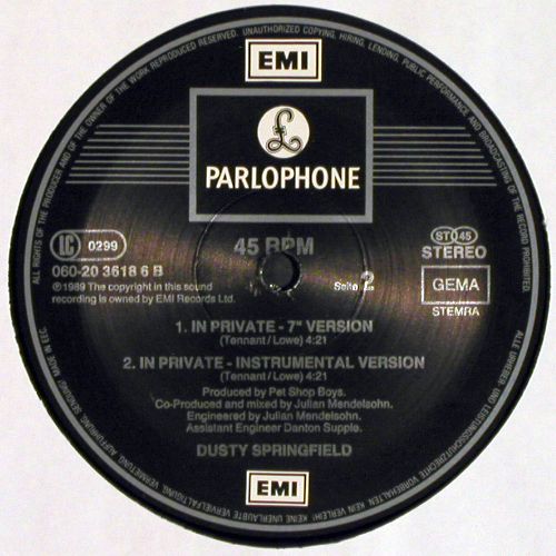 Springfield,Dusty: In Private*3, Parlophone(20 3618 6), D, 1989 - 12inch - V7554 - 4,00 Euro