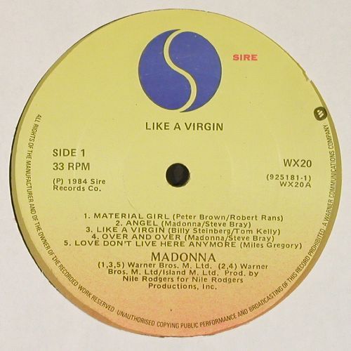 Madonna: Like a Virgin, Sire(925 181-1), D, 1984 - LP - V7579 - 7,50 Euro