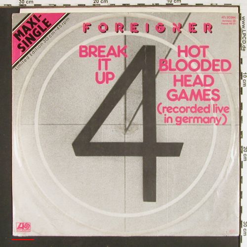 Foreigner: Break it up&sol;Hot Blooded+1, vg+&sol;vg+, Atlantic (ATL 20 284), D, Live Typ: 12" Best.-Nr.: V7587 Preis: 4,00 Euro.