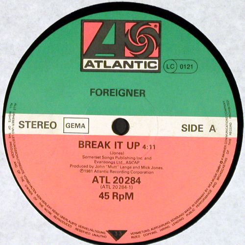 Foreigner: Break it up&sol;Hot Blooded+1, vg+&sol;vg+, Atlantic (ATL 20 284), D, Live Typ: 12" Best.-Nr.: V7587 Preis: 4,00 Euro.