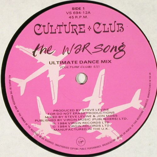 Culture Club: The War Song*2+1, Poster, vg+&sol;m-, Virgin (VS 694-12), UK, 1984 Typ: 12" Best.-Nr.: V7591 Preis: 4,00 Euro.