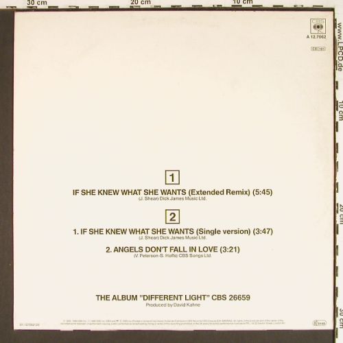 Bangles: If She Knew What She Wants*2+1, CBS (A 12.7062), NL, m &sol;vg+, 1986 Typ: 12" Best.-Nr.: V7602 Preis: 5,00 Euro.