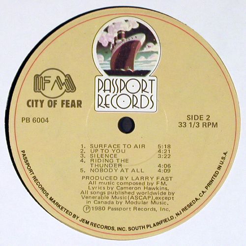 FM: City Of Fear, Foc, m-&sol;vg+, Passport (PB 6004), US, co, 1980 Typ: LP Best.-Nr.: V7613 Preis: 9,00 Euro.