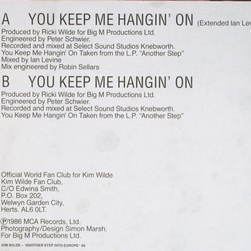 Wilde,Kim: You Keep Me Hangin'on* 2(9:02&sol;4:15), MCA (258 525-0), D, m-&sol;vg+, 1986 Typ: 12" Best.-Nr.: V7644 Preis: 7,50 Euro.