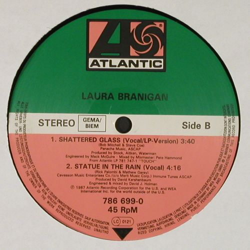 Branigan,Laura: Shattered Glass&sol;Statue in the rain, Atlantic (786 699-0), D, 1987 Typ: 12" Best.-Nr.: V7739 Preis: 4,00 Euro.