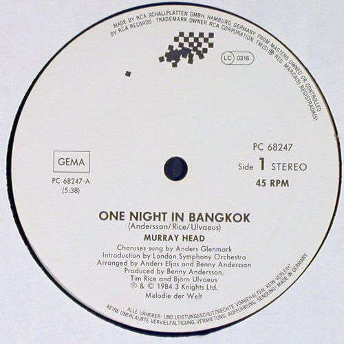 Head,Murray: One Night In Bangkok+1, RCA (PC 68247), D, 1984 Typ: 12" Best.-Nr.: V7811 Preis: 6,00 Euro.
