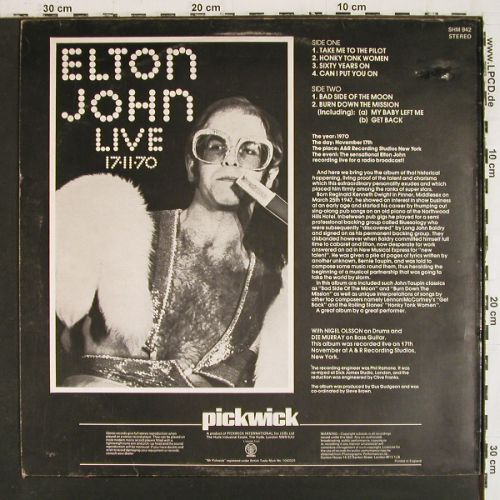 John,Elton: Live 17.11.1970 (A&R, N.Y.), m-/vg+, Hallmark(SHM 942), UK, 1971 - LP - V7914 - 5,00 Euro