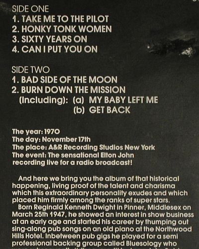 John,Elton: Live 17.11.1970 (A&R, N.Y.), m-/vg+, Hallmark(SHM 942), UK, 1971 - LP - V7914 - 5,00 Euro