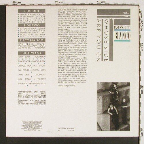 Matt Bianco: Whose Side Are You On, Amiga (8 56 499), DDR, 1984 Typ: LP Best.-Nr.: V7954 Preis: 6,00 Euro.