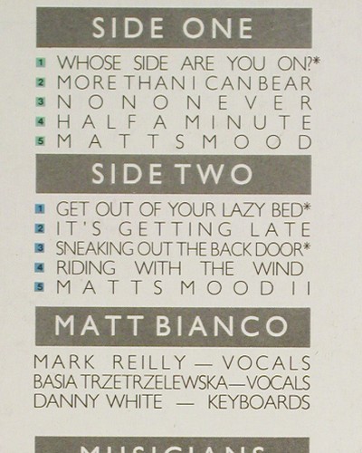 Matt Bianco: Whose Side Are You On, Amiga (8 56 499), DDR, 1984 Typ: LP Best.-Nr.: V7954 Preis: 6,00 Euro.