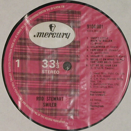 Stewart,Rod: Smiler, Foc, Mercury (9104 001), UK, 1974 Typ: LP Best.-Nr.: V7963 Preis: 35,00 Euro.