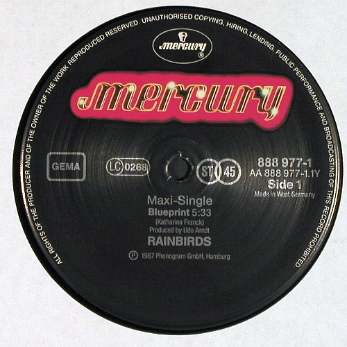 Rainbirds: Blueprint+2, Mercury (888 977-1), D, 1987 Typ: 12" Best.-Nr.: V7977 Preis: 5,00 Euro.
