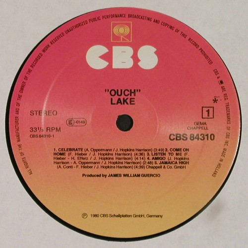 Lake: Ouch!, Muster Stamp on back cover, CBS(84 310), NL, 1980 - LP - V8012 - 6,00 Euro