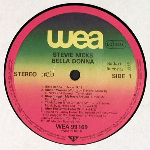 Nicks,Stevie: Bella Donna, m-/m-, WEA(99 169), D, 1981 - LP - V8103 - 9,00 Euro