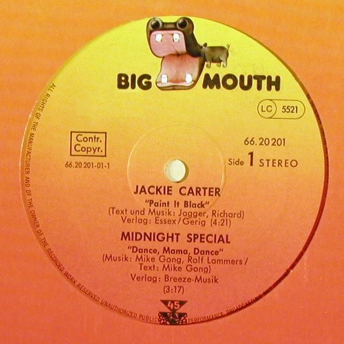 Carter,Jackie&sol; Edmundo &sol; MidnightSp: Paint It Black+1 &sol; Let's Spend..., Big Mouth (66.20201), D, 1978 Typ: 12" Best.-Nr.: Y1059 Preis: 3,00 Euro.