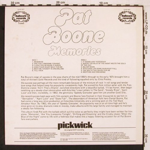 Boone,Pat: Memories (1966), Hallmark(SHM 841), UK, Ri,  - LP - Y2275 - 4,00 Euro