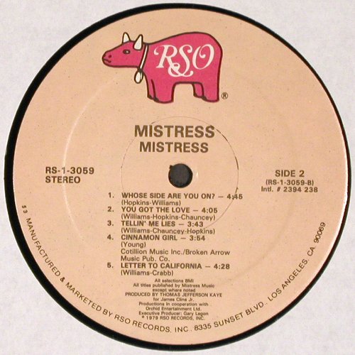 Mistress: Same, RSO (RS-1-3059), US, 1979 Typ: LP Best.-Nr.: Y339 Preis: 5,00 Euro.