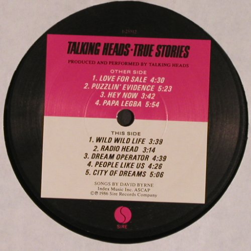 Talking Heads: True Stories, Sire (25512-1), US, co, 1986 Typ: LP Best.-Nr.: V3885 Preis: 9,00 Euro