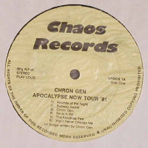 Chron Gen: Live On Apocalypse Now Tour 81, Chaos Lim.Ed.of 1920(APOCA 1), UK, 1983 - LP - V5799 - 35,00 Euro