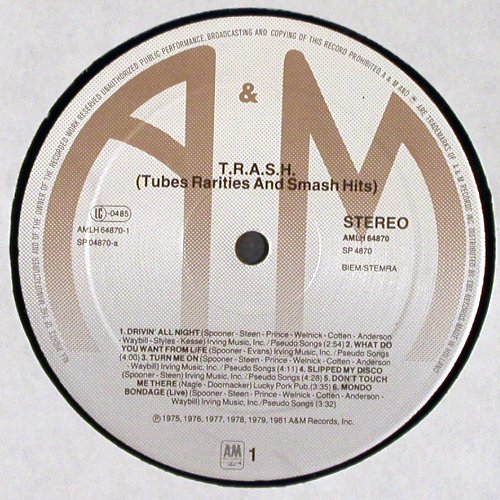 Tubes: T.R.A.S.H., A & M (AMLH 64870), NL, 1981 Typ: LP Best.-Nr.: V6642 Preis: 7,50 Euro.