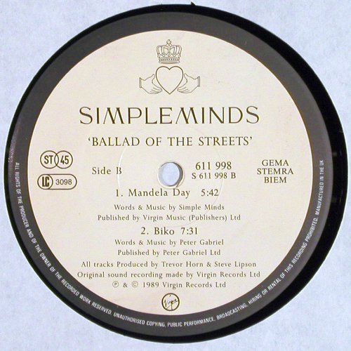 Simple Minds: Ballad Of The Streets(6:39) +2, Virgin/SMXT3(611 998-213), D, 1989 - 12inch - V7241 - 4,00 Euro