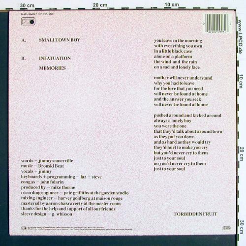 Bronski Beat: Smalltown Boy (9:00) +2, Metronome (820 996-1 ME), D, 1984 Typ: 12" Best.-Nr.: V7242 Preis: 4,00 Euro.