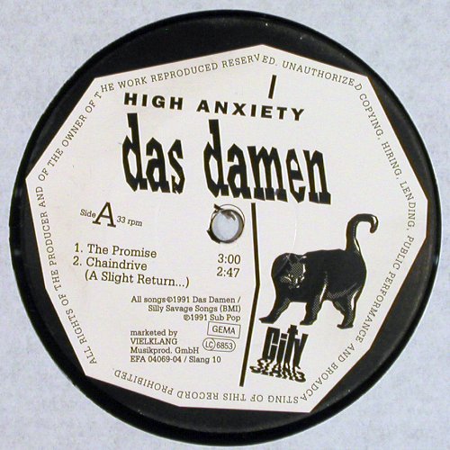 Das Damen: High Anxiety, 5Tr., City Slang(SLANG 10), D, 1991 - LP - V7325 - 5,00 Euro