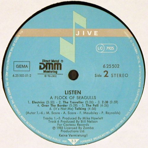 A Flock Of Seagulls: Listen, m-&sol;vg+, Jive (6.25502 AO), D, 1983 Typ: LP Best.-Nr.: V7629 Preis: 6,00 Euro.