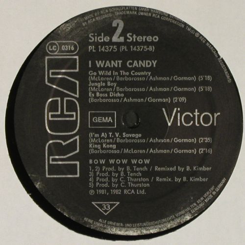Bow Wow Wow: I want candy, vg+&sol;vg+, bad cond, RCA (PL 14375), D, 1982 Typ: LP Best.-Nr.: V7633 Preis: 9,00 Euro.