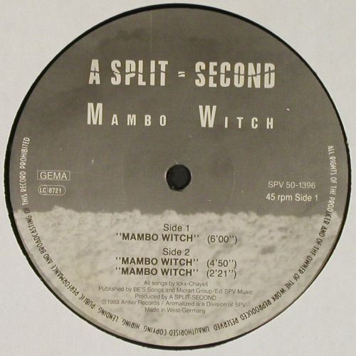 A Split Second: Mambo Witch*2&sol;Voodoo Witch, m-&sol;vg-, Antler (SPV 50-1396), D, 1988 Typ: 12" Best.-Nr.: V7636 Preis: 9,00 Euro.